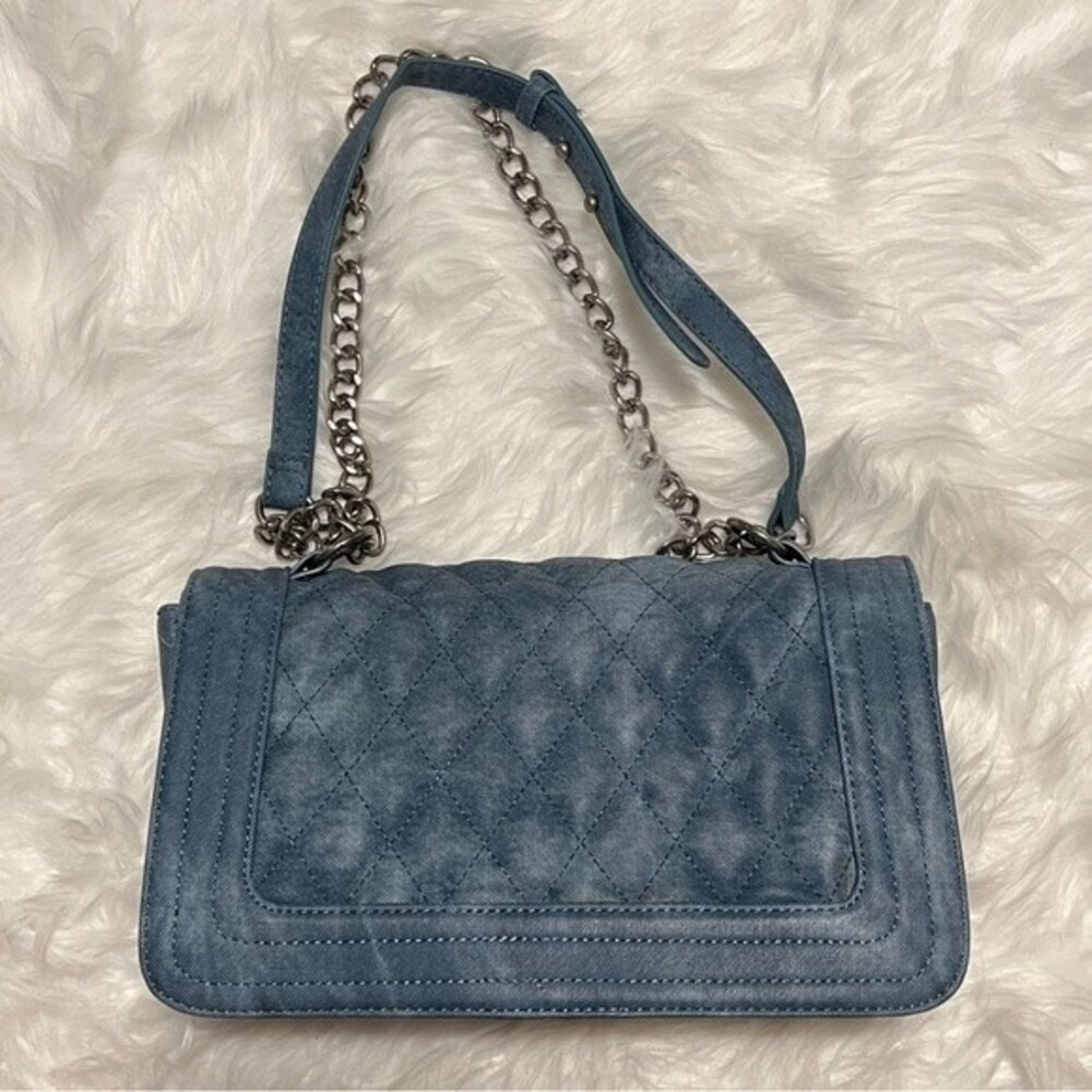 Steve Madden Vintage Denim Chain Bag with Patches Chanel Vibes - Picture 8 of 13
